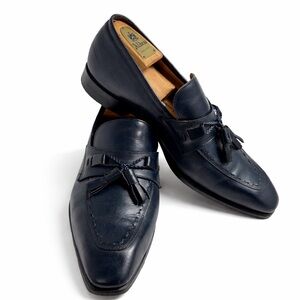 PAUL FREDRICK MEN’S DARK BLUE LEATHER LOAFERS